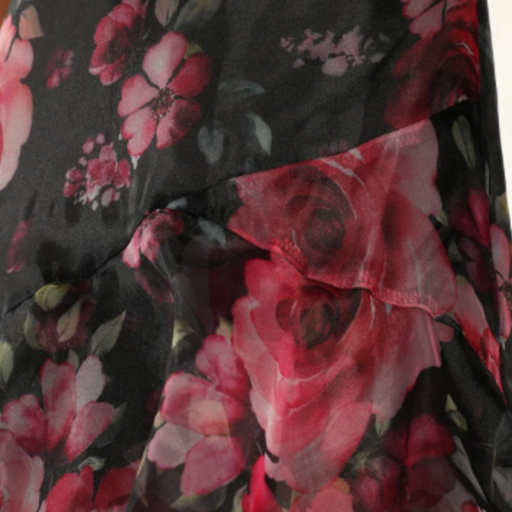 Regal Florals Black Floral Print Organza Tiered Maxi Dress